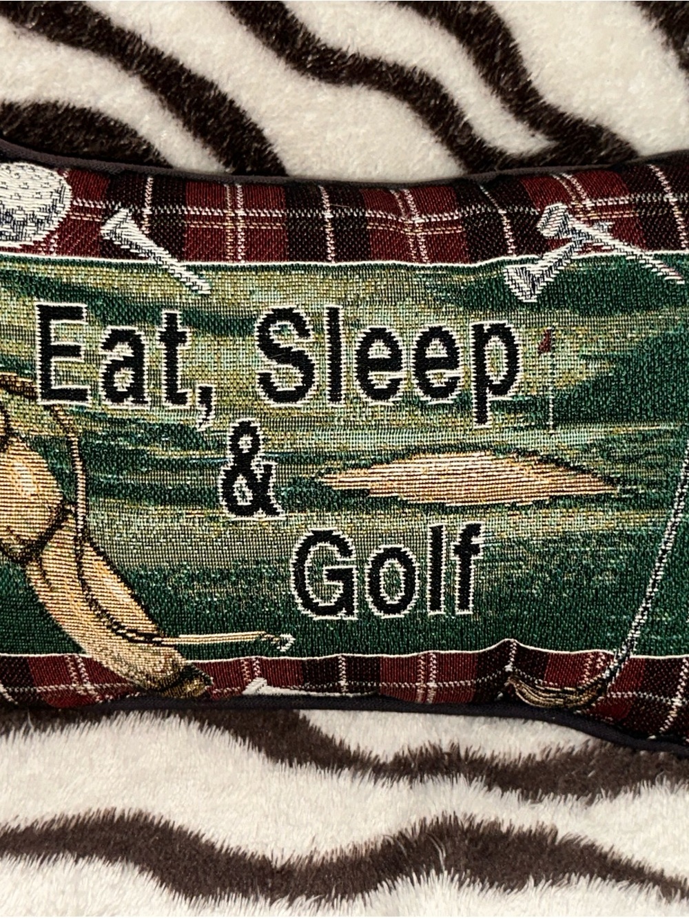 Eat, Sleep & Golf Accent Pillow - Green Plaid